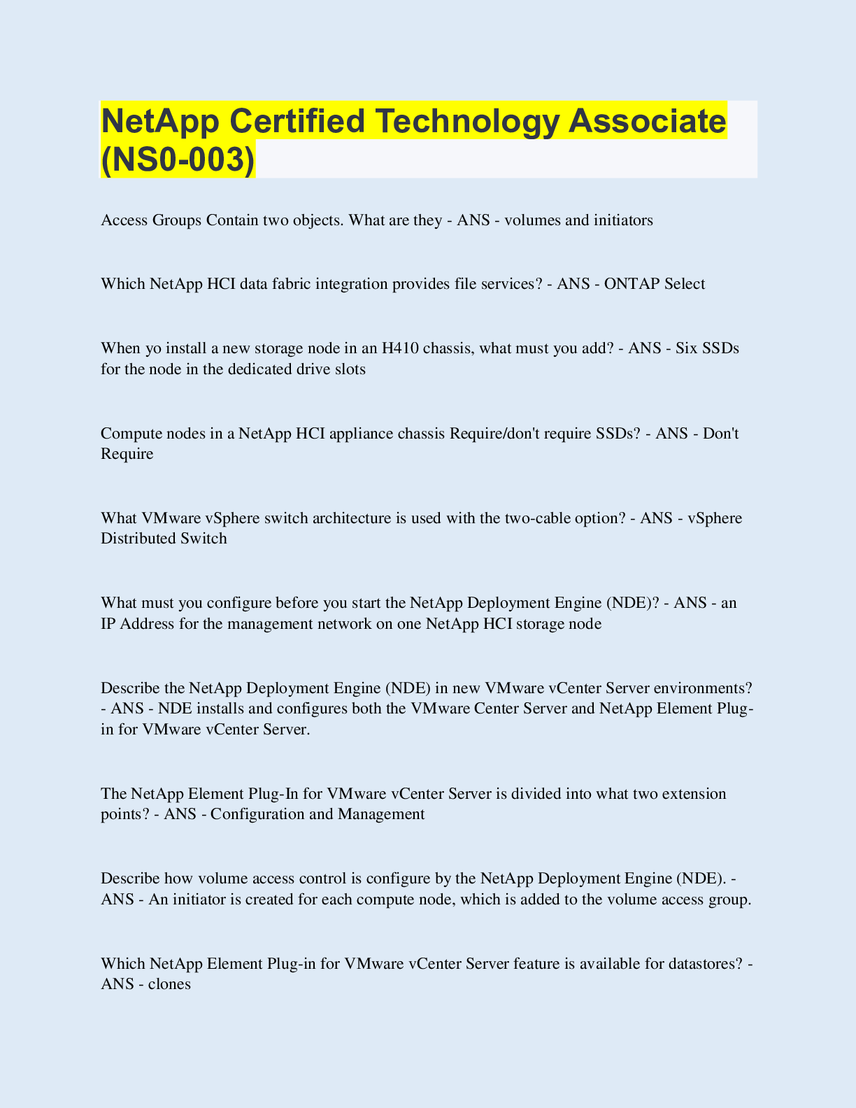 Preview image of NetApp Certified Technology Associate (NS0-003) document